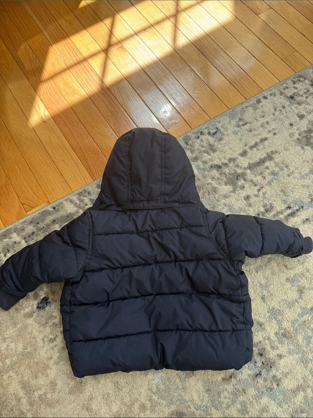 Baby GAP Navy Hooded Puffer Jacket with Striped Lining 6-12 months